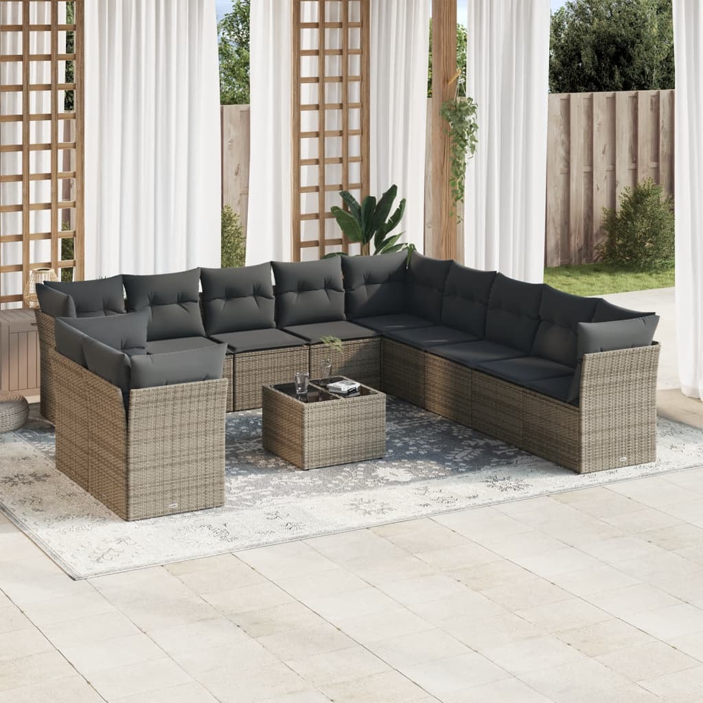 Set canapea de grădină cu perne, 12 piese, gri, poliratan GartenMobel Dekor