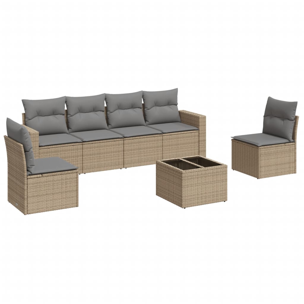 Set canapele de grădină, 7 piese, cu perne, bej, poliratan GartenMobel Dekor