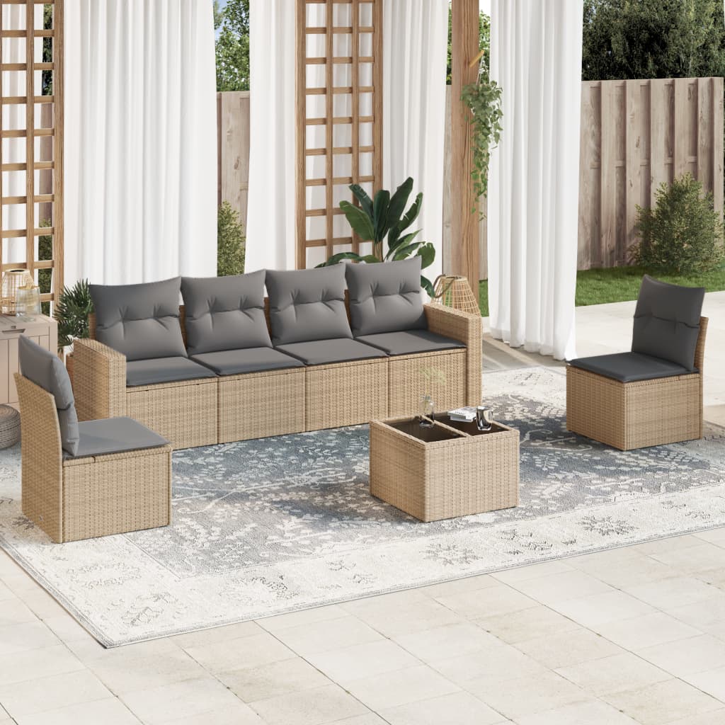 Set canapele de grădină, 7 piese, cu perne, bej, poliratan GartenMobel Dekor