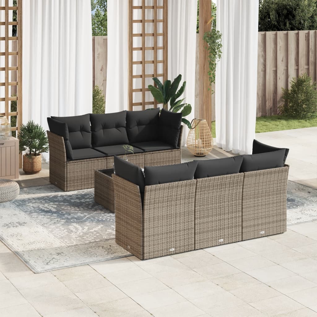 Set canapele de grădină, 7 piese, cu perne, gri, poliratan GartenMobel Dekor
