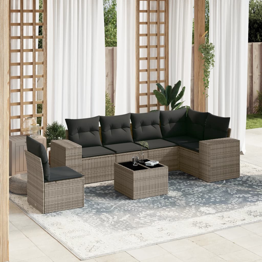 Set canapele de grădină, 7 piese, cu perne, gri, poliratan GartenMobel Dekor