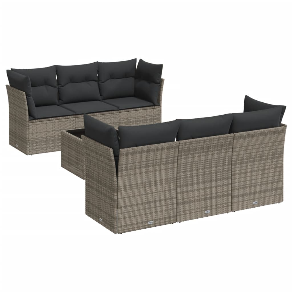 Set canapele de grădină, 7 piese, cu perne, gri, poliratan GartenMobel Dekor