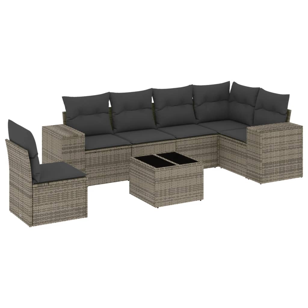Set canapele de grădină, 7 piese, cu perne, gri, poliratan GartenMobel Dekor