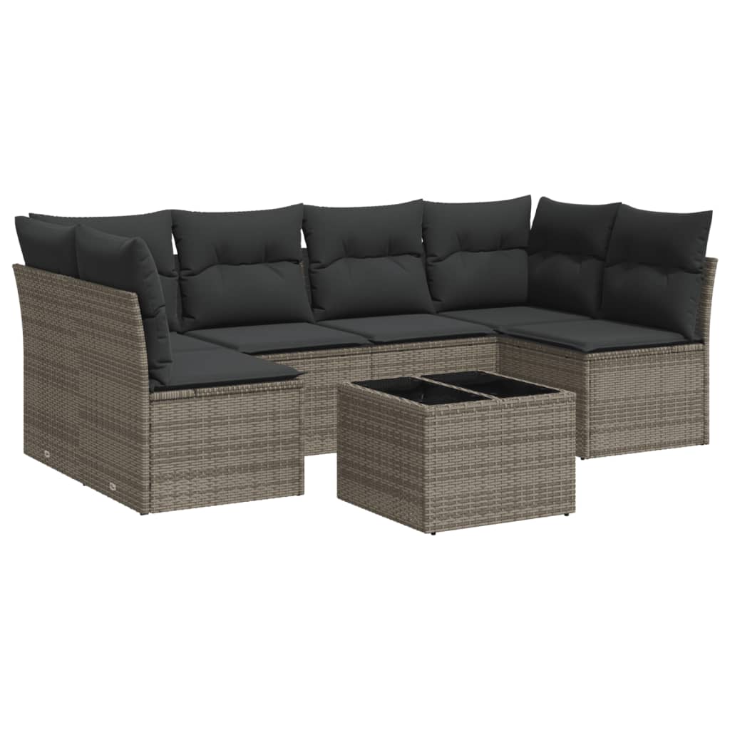Set canapele de grădină, 7 piese, cu perne, gri, poliratan GartenMobel Dekor