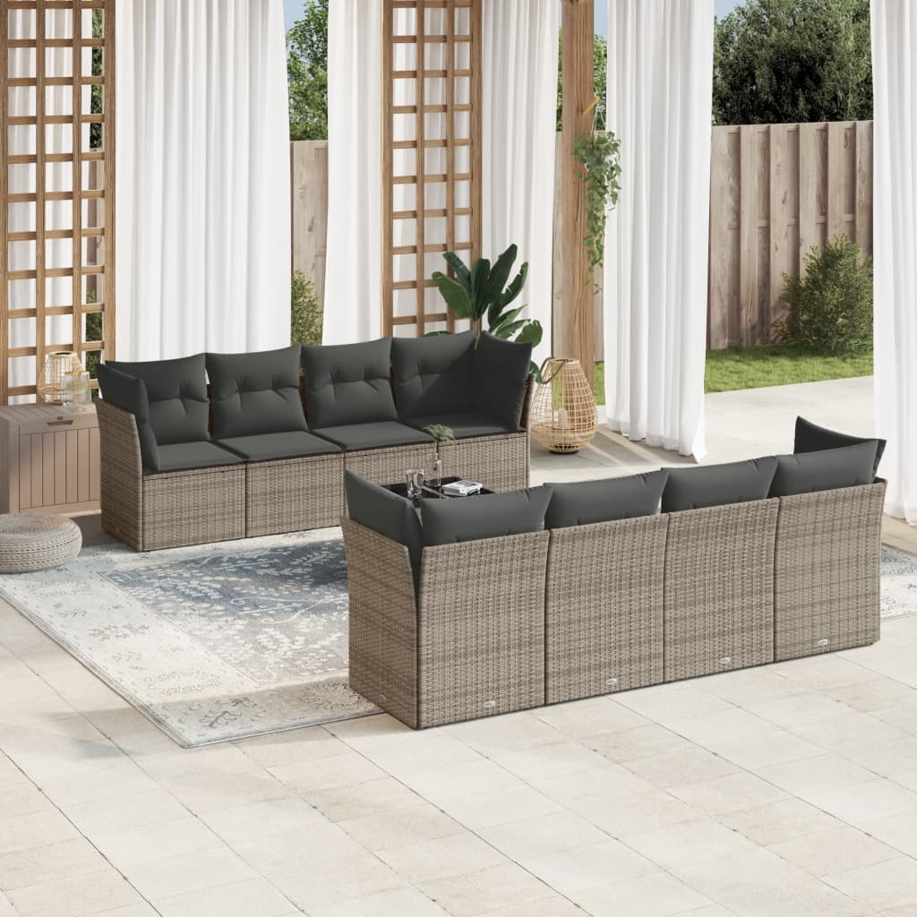 Set canapele de grădină, 9 piese, cu perne, gri, poliratan GartenMobel Dekor