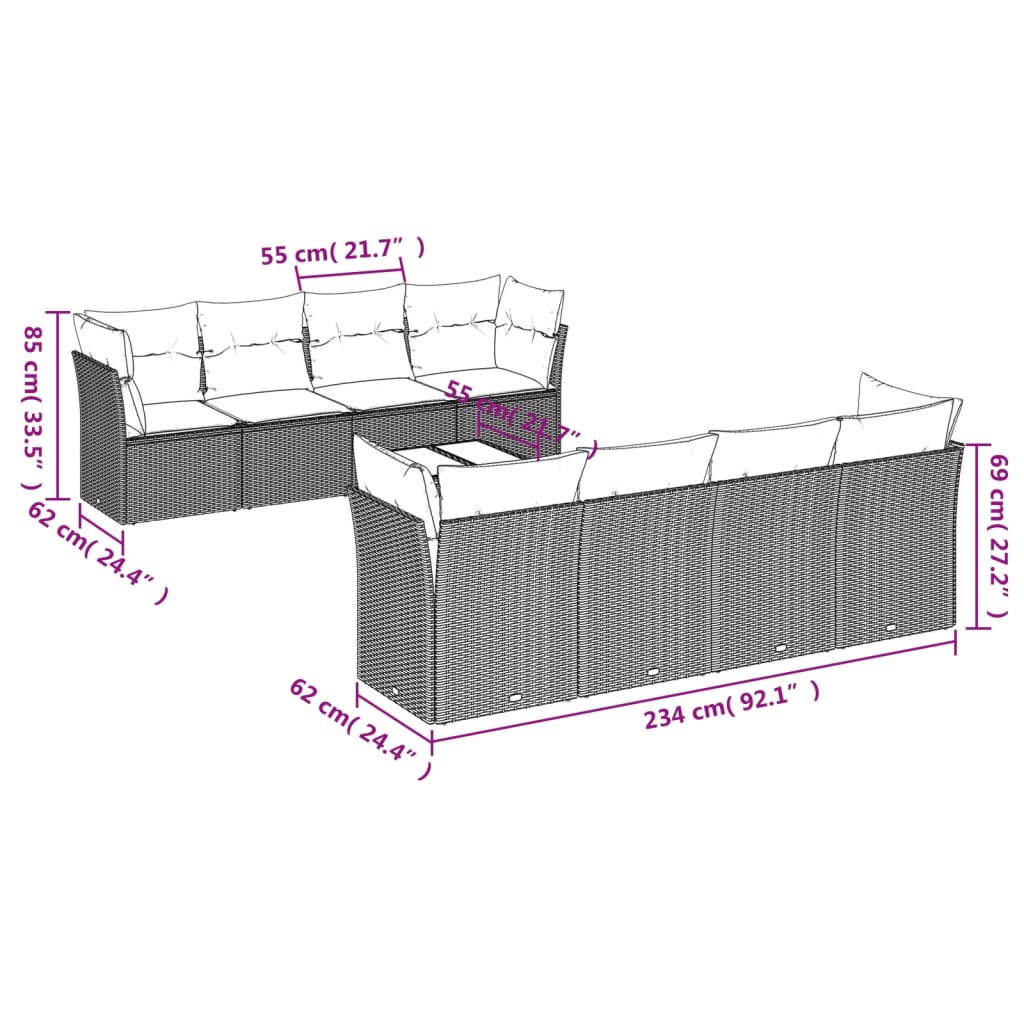 Set canapele de grădină, 9 piese, cu perne, gri, poliratan GartenMobel Dekor