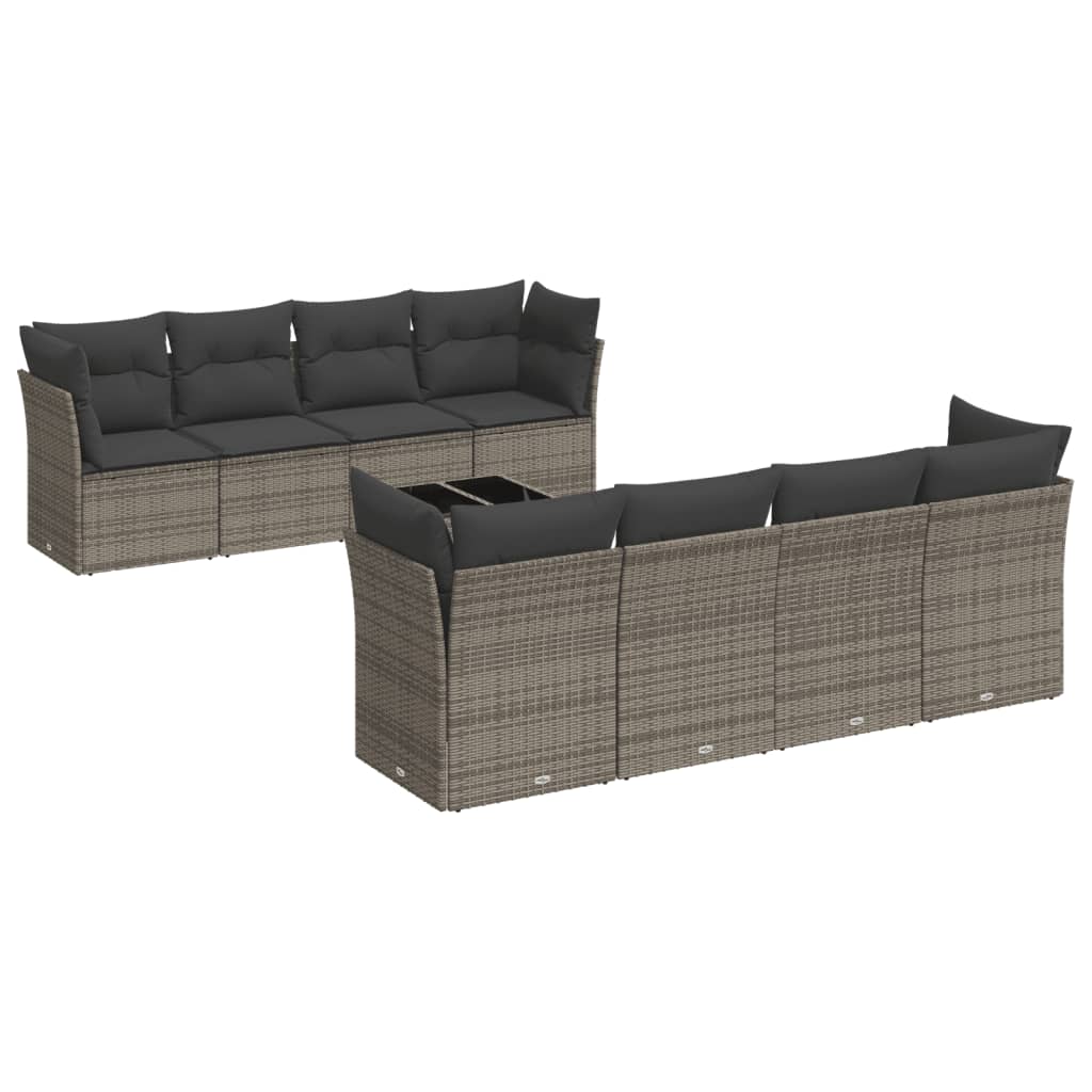Set canapele de grădină, 9 piese, cu perne, gri, poliratan GartenMobel Dekor