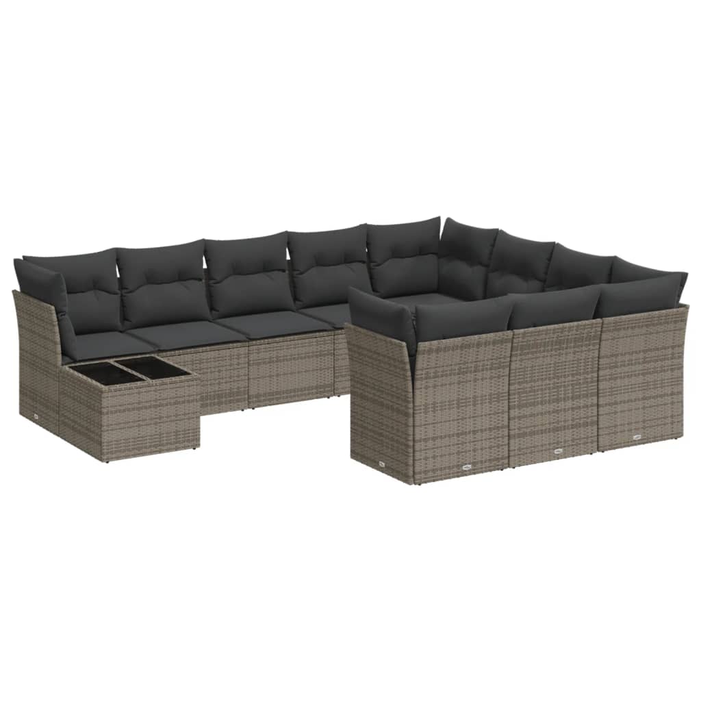 Set canapele de grădină cu perne, 11 piese, gri, poliratan GartenMobel Dekor