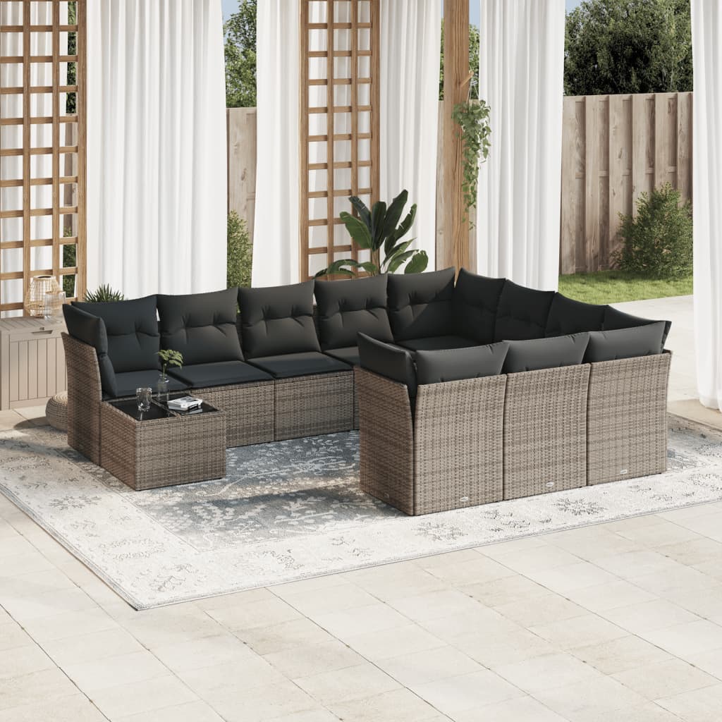 Set canapele de grădină cu perne, 11 piese, gri, poliratan GartenMobel Dekor