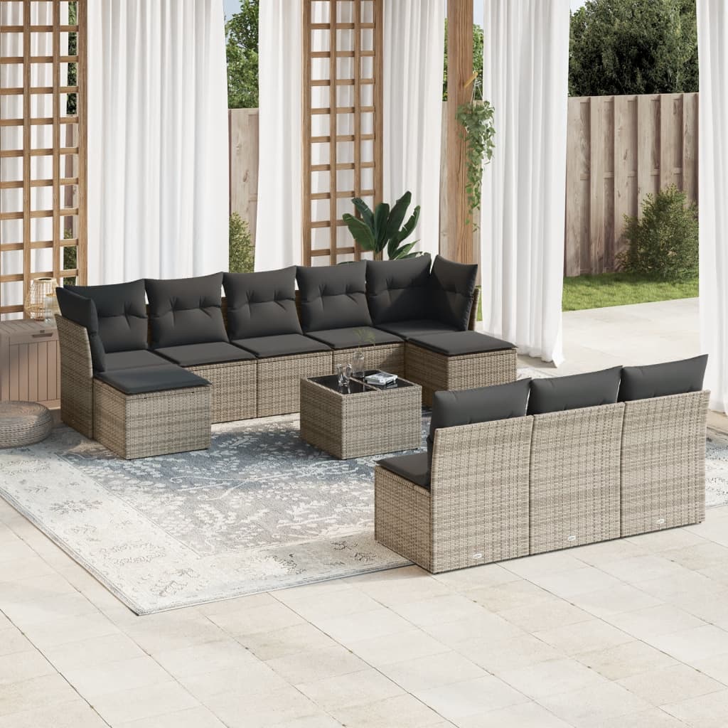 Set canapele de grădină cu perne, 11 piese, gri, poliratan GartenMobel Dekor