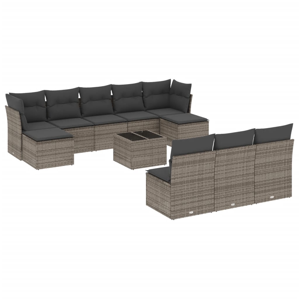 Set canapele de grădină cu perne, 11 piese, gri, poliratan GartenMobel Dekor