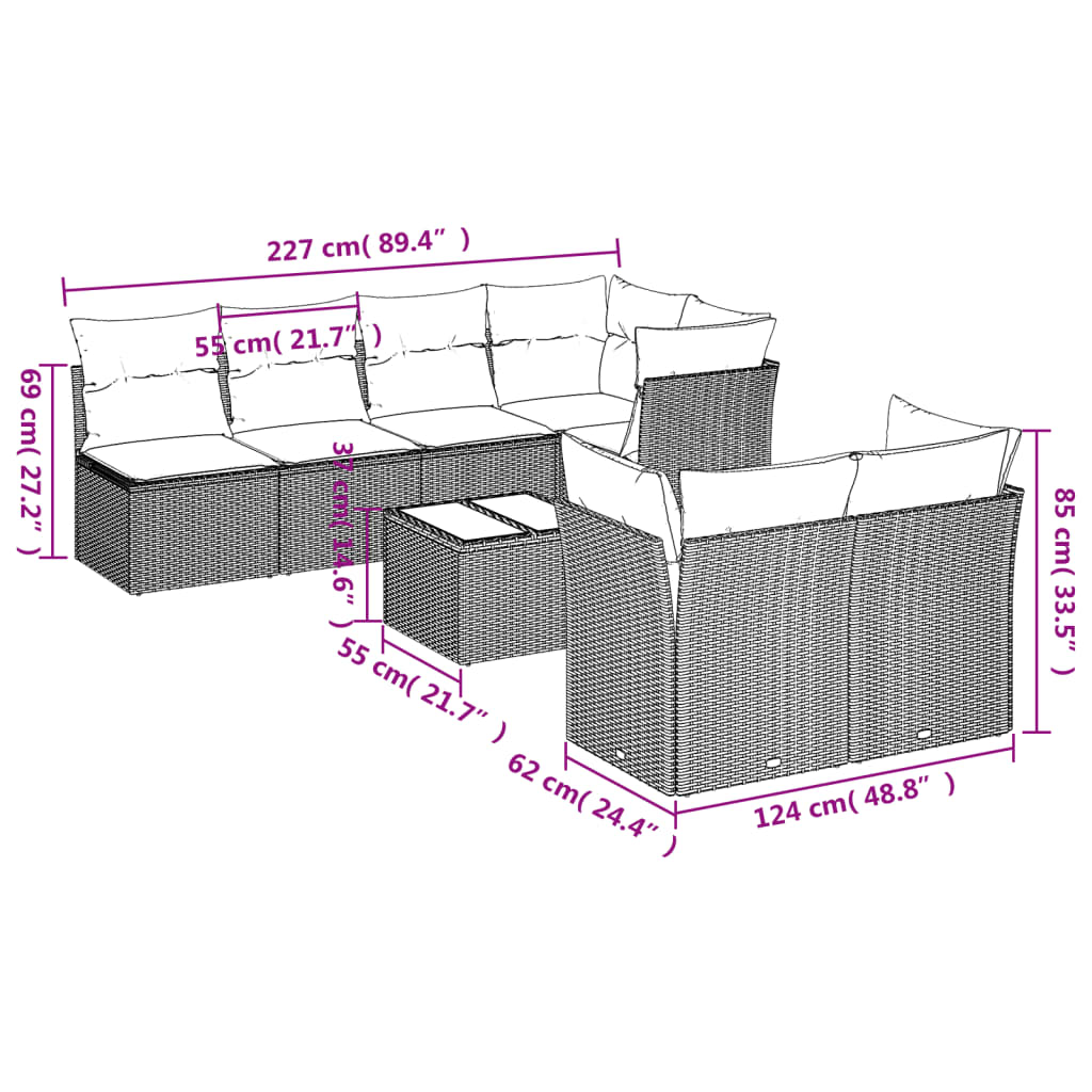Set canapele de grădină cu perne, 8 piese, gri, poliratan GartenMobel Dekor