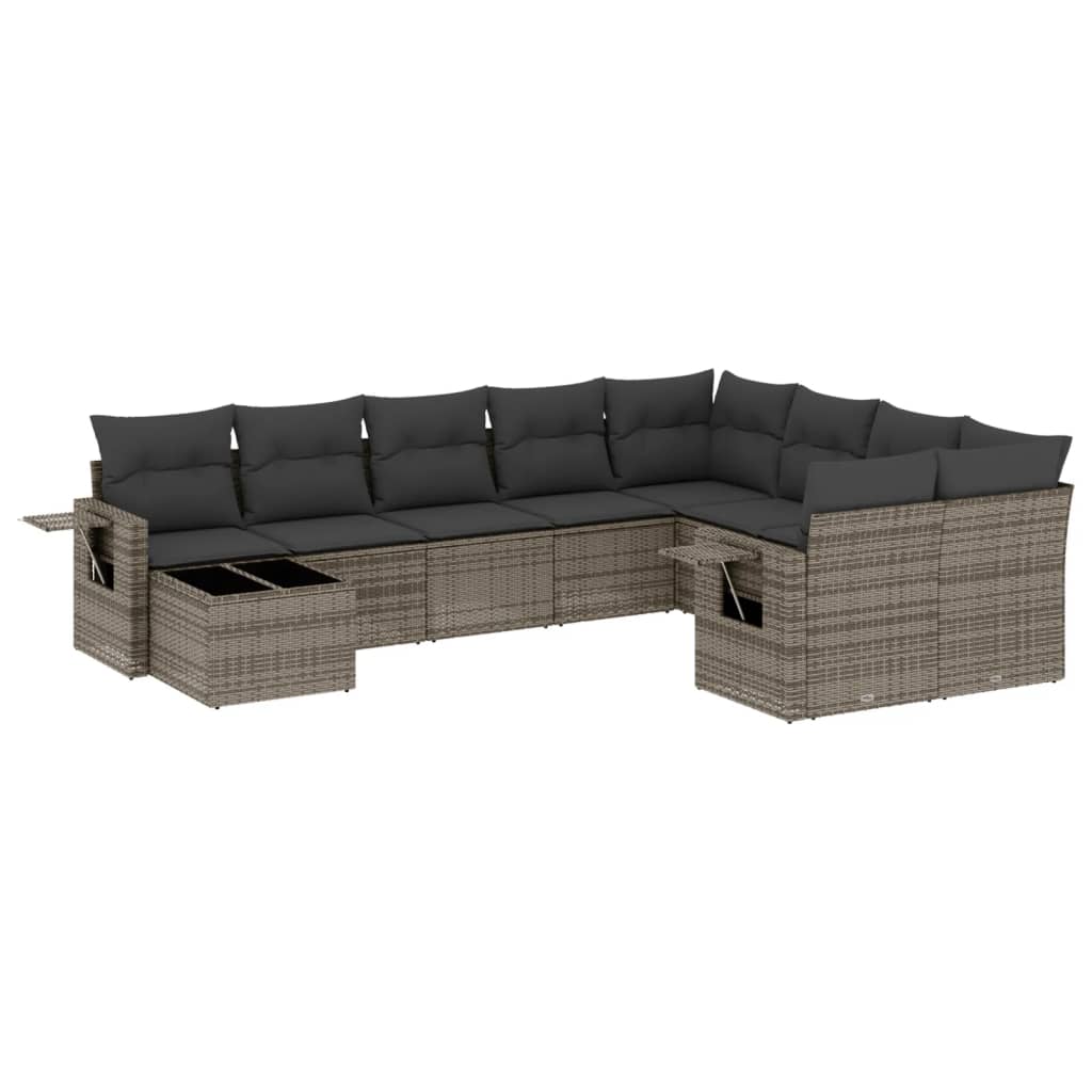 Set mobilier de grădină cu perne, 10 piese, gri, poliratan GartenMobel Dekor