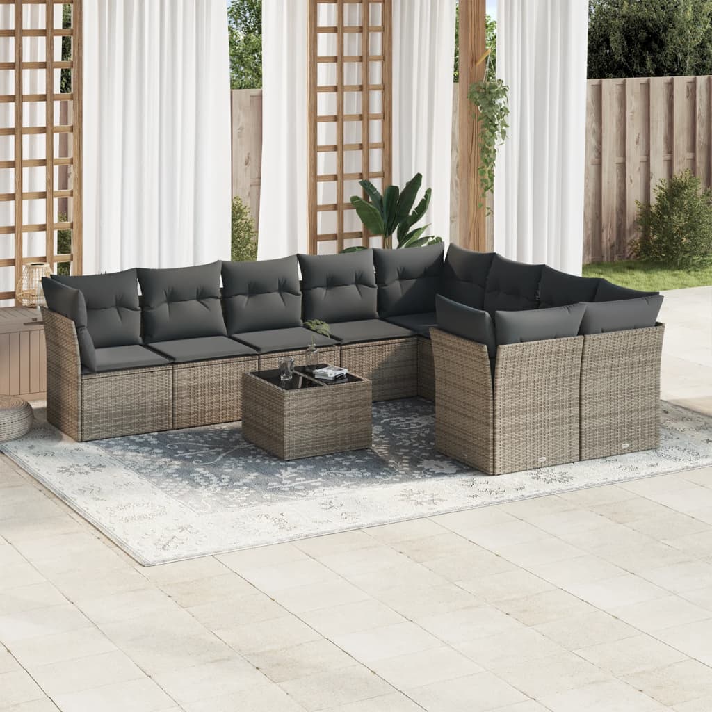 Set mobilier de grădină cu perne, 10 piese, gri, poliratan GartenMobel Dekor