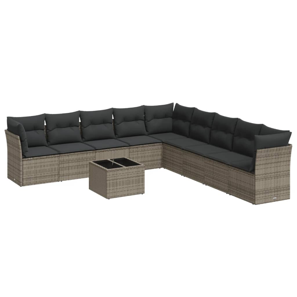 Set mobilier de grădină cu perne, 10 piese, gri, poliratan GartenMobel Dekor