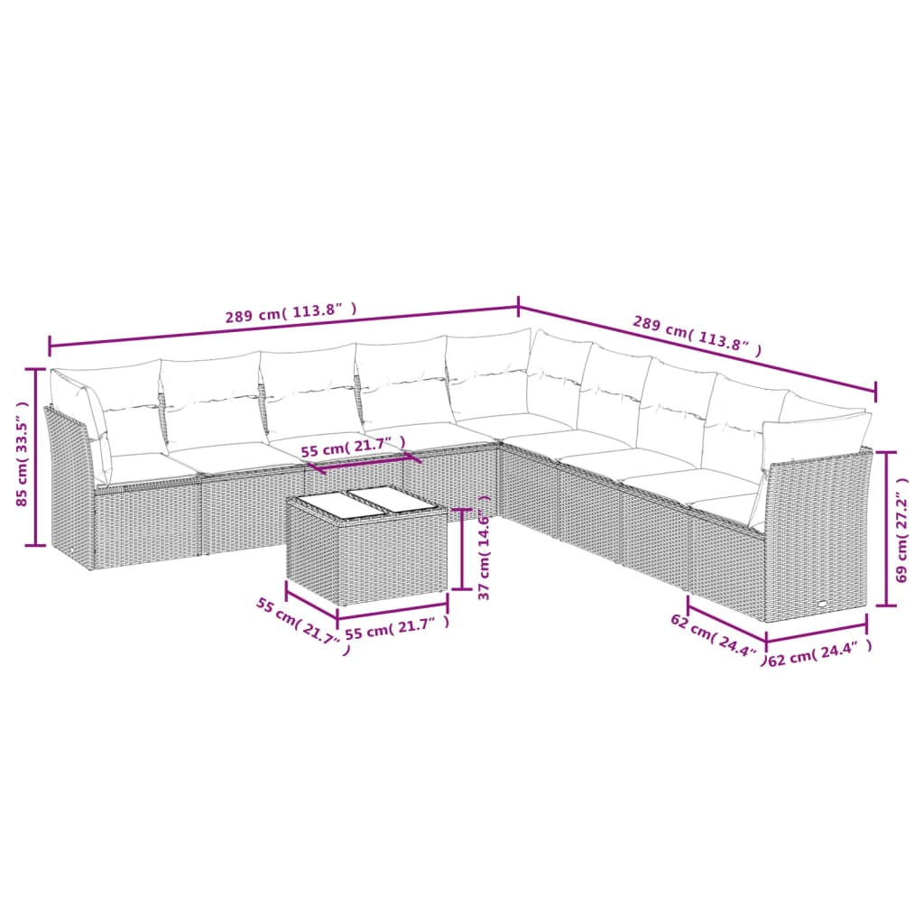 Set mobilier de grădină cu perne, 10 piese, gri, poliratan GartenMobel Dekor