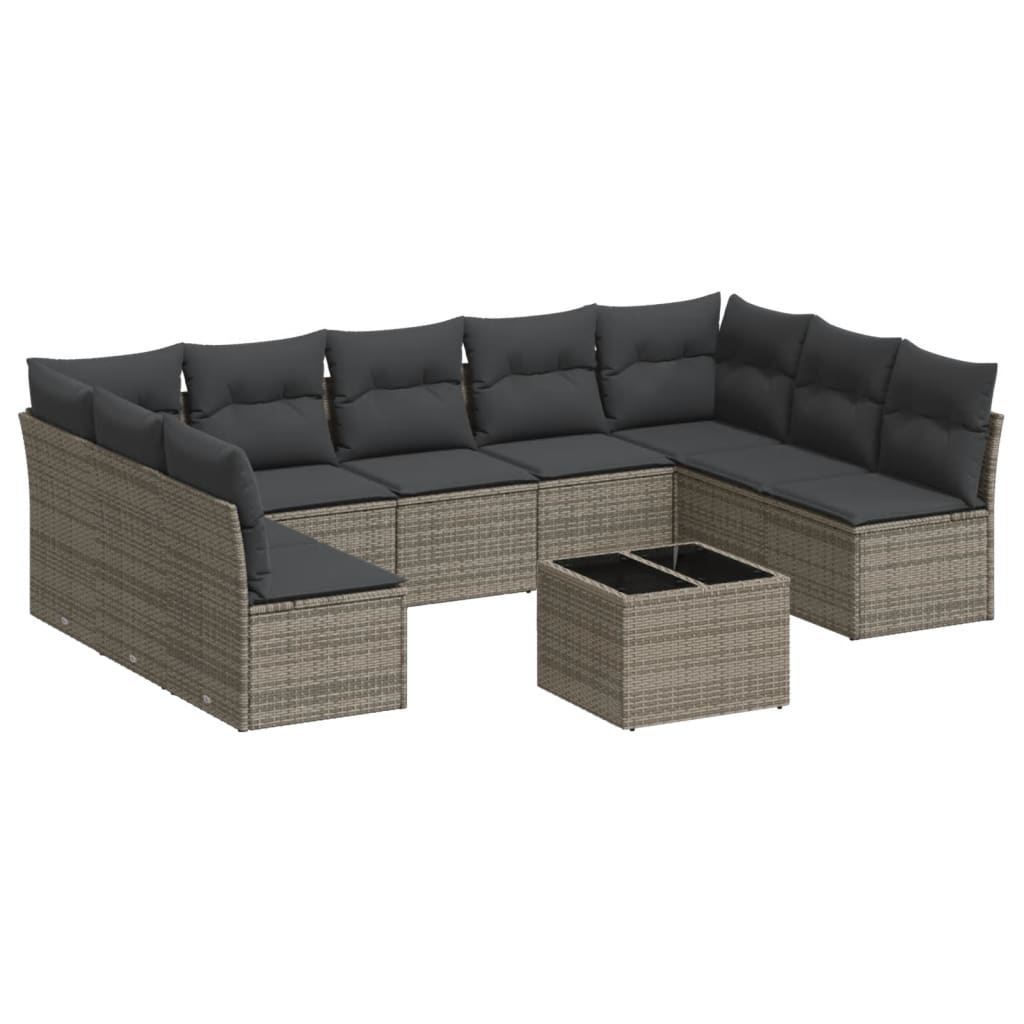 Set mobilier de grădină cu perne, 10 piese, gri, poliratan GartenMobel Dekor