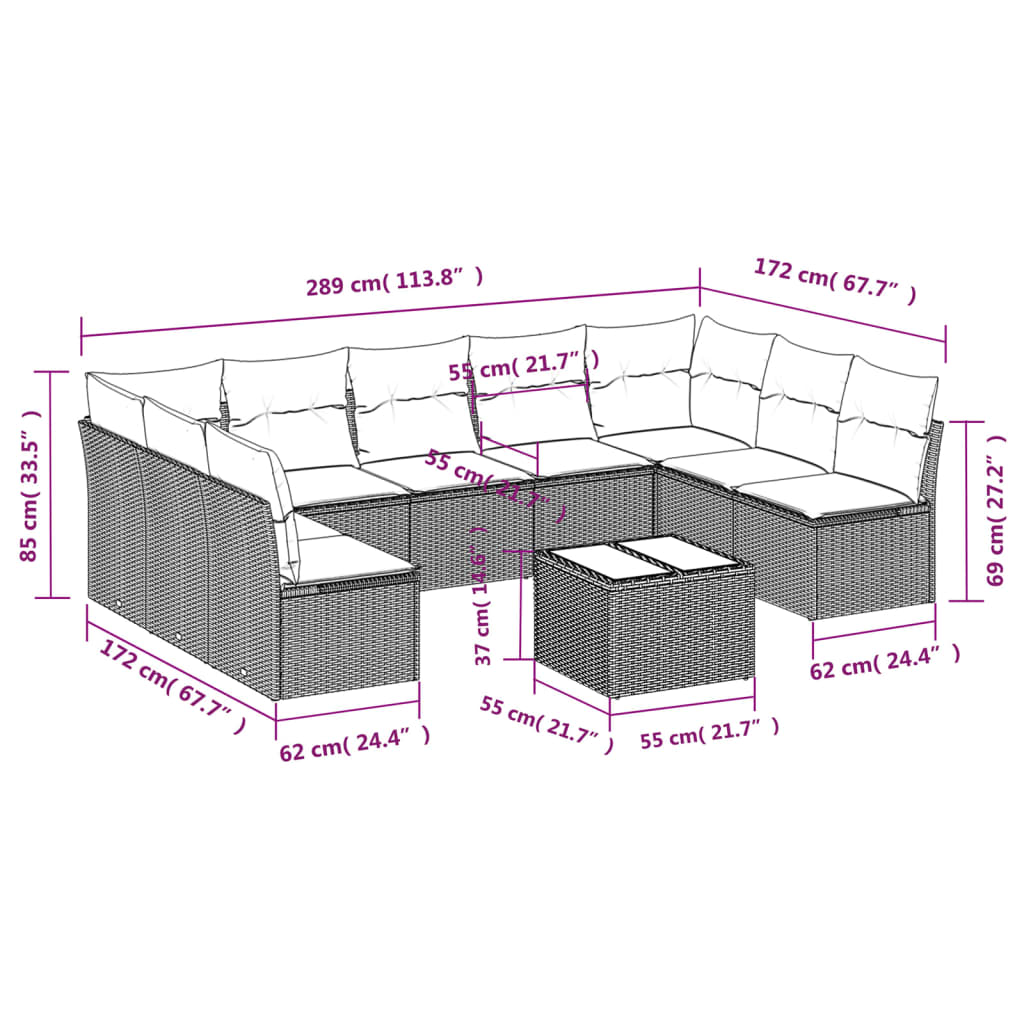 Set mobilier de grădină cu perne, 10 piese, gri, poliratan GartenMobel Dekor
