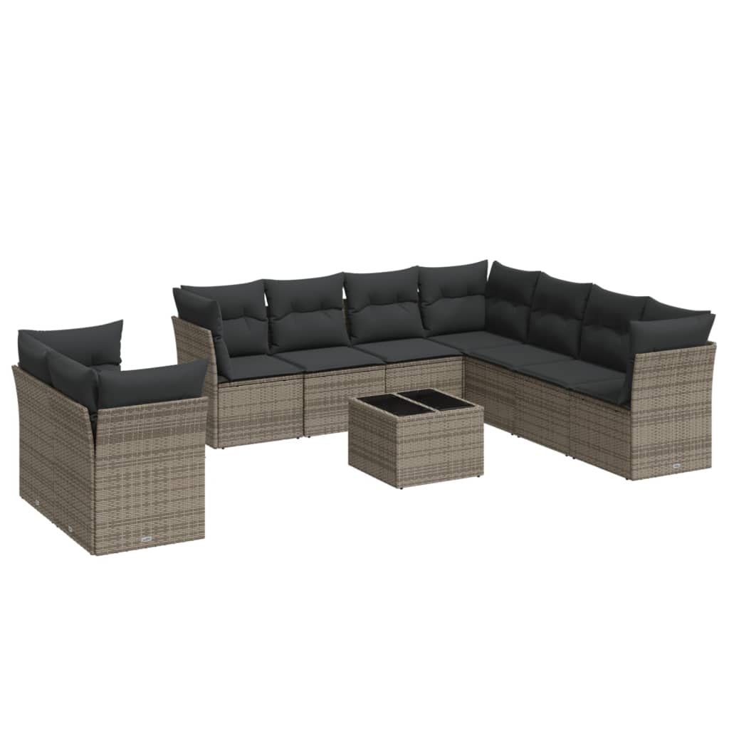 Set mobilier de grădină cu perne, 10 piese, gri, poliratan GartenMobel Dekor
