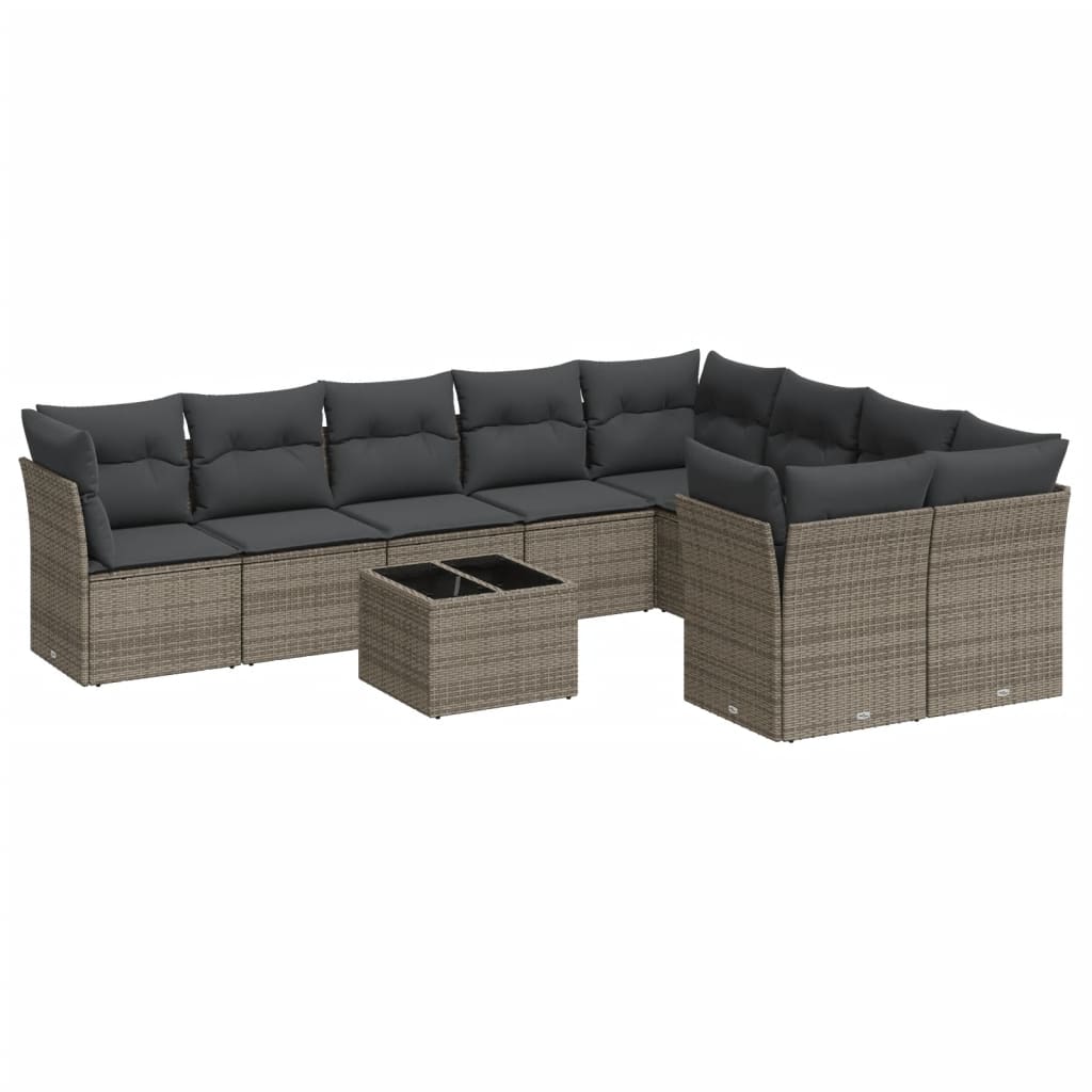 Set mobilier de grădină cu perne, 10 piese, gri, poliratan GartenMobel Dekor