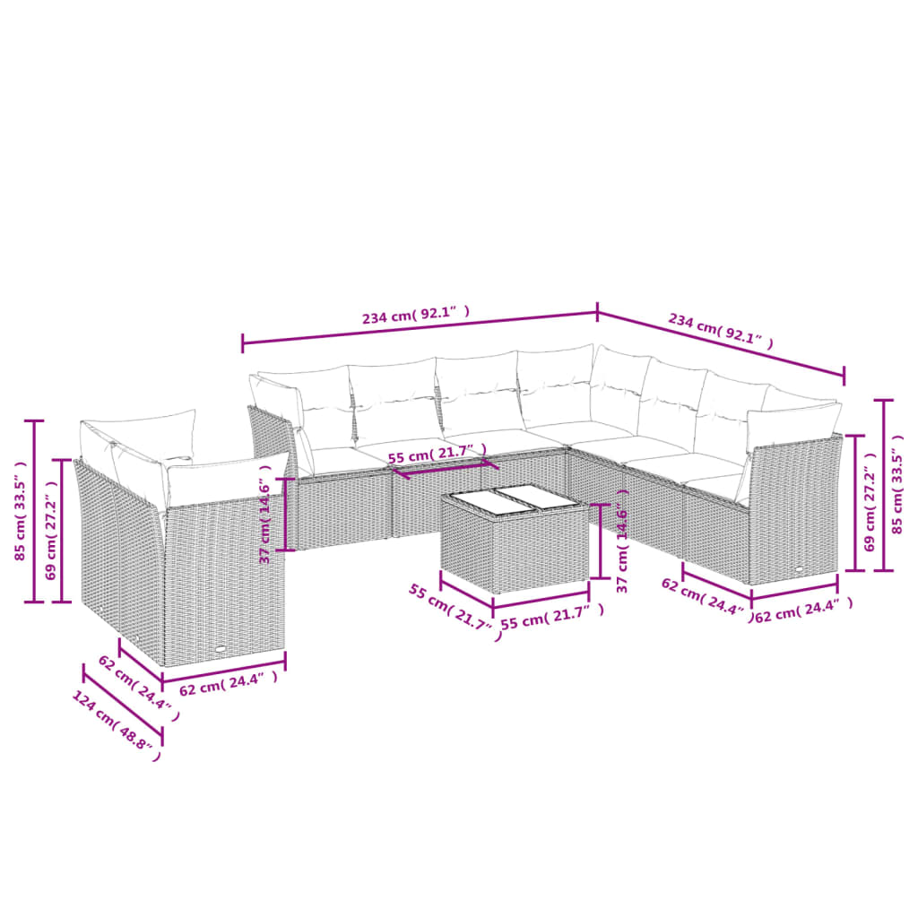 Set mobilier de grădină cu perne, 10 piese, gri, poliratan GartenMobel Dekor