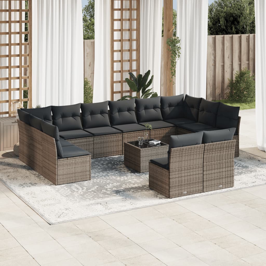 Set mobilier de grădină cu perne, 13 piese, gri, poliratan GartenMobel Dekor