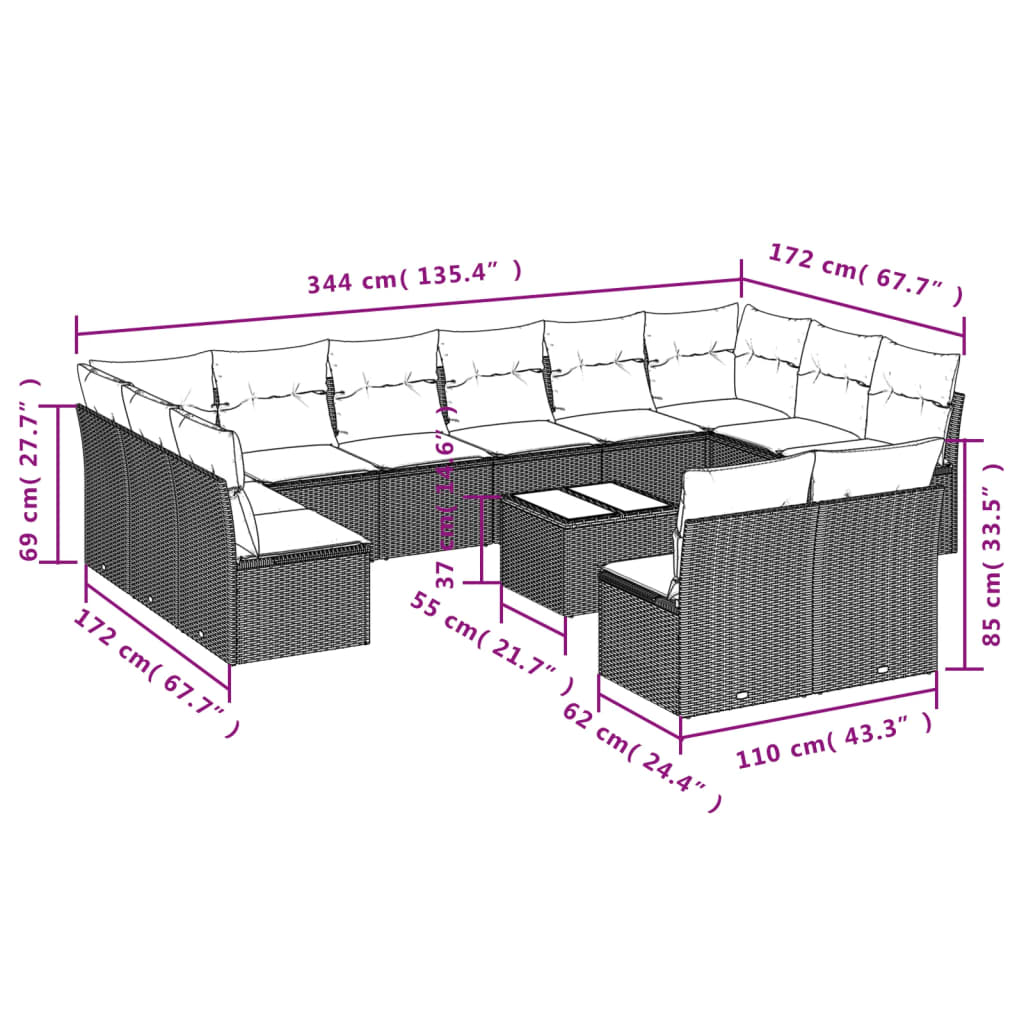 Set mobilier de grădină cu perne, 13 piese, gri, poliratan GartenMobel Dekor