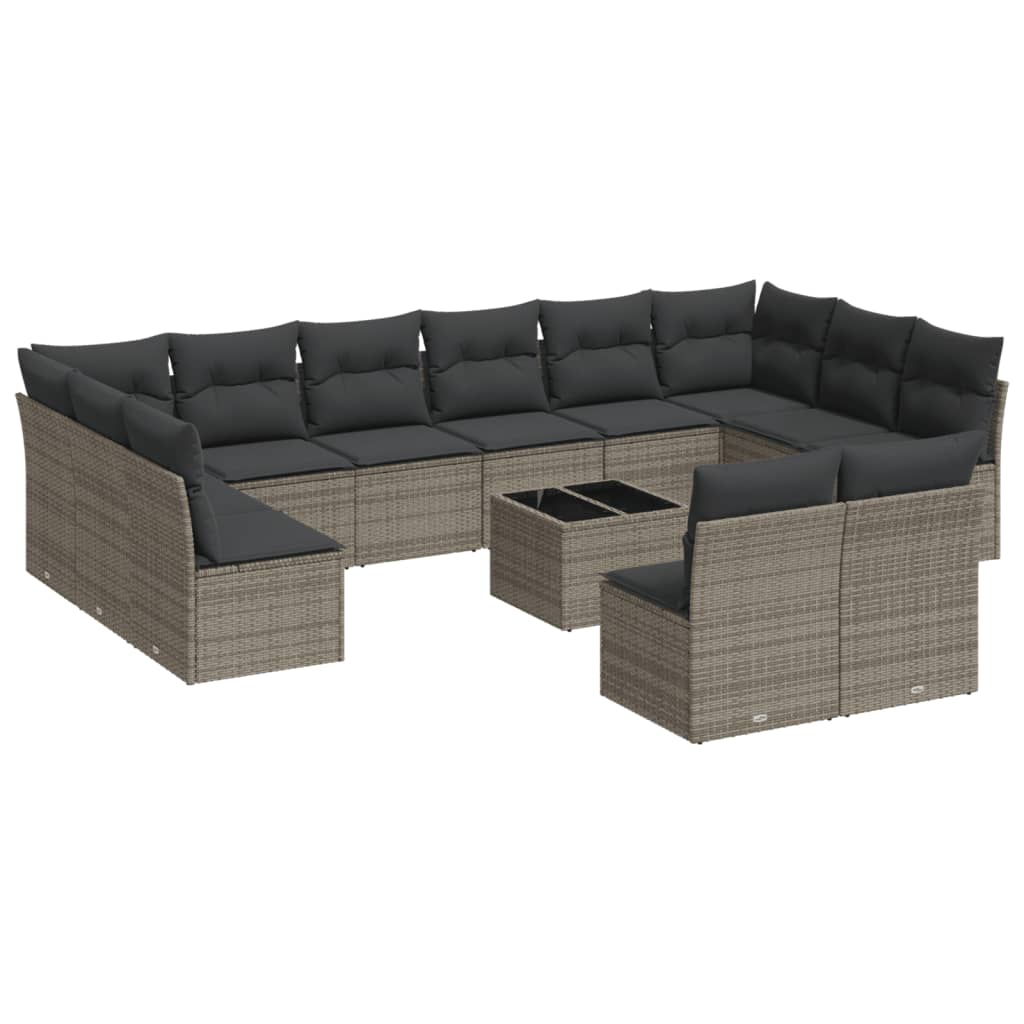 Set mobilier de grădină cu perne, 13 piese, gri, poliratan GartenMobel Dekor