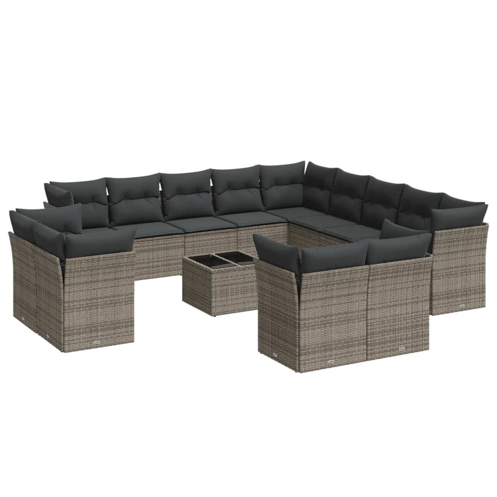 Set mobilier de grădină cu perne, 14 piese, gri, poliratan GartenMobel Dekor