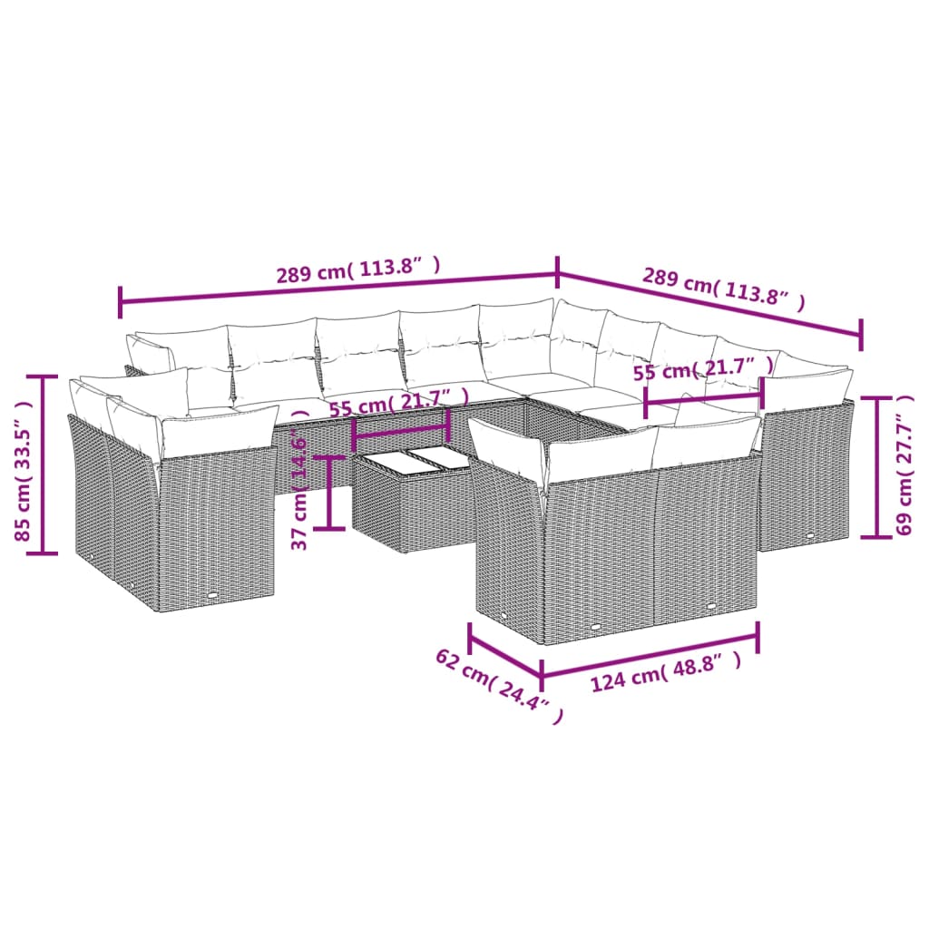 Set mobilier de grădină cu perne, 14 piese, gri, poliratan GartenMobel Dekor