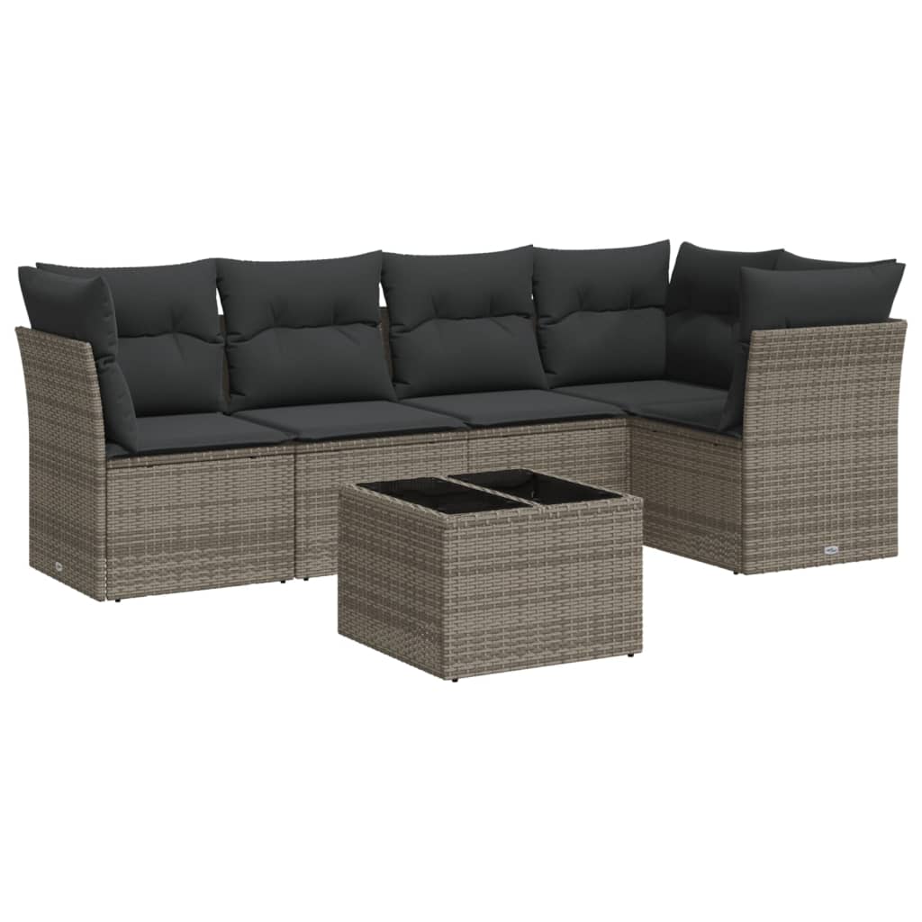 Set mobilier grădină cu perne, 6 piese, gri, poliratan GartenMobel Dekor