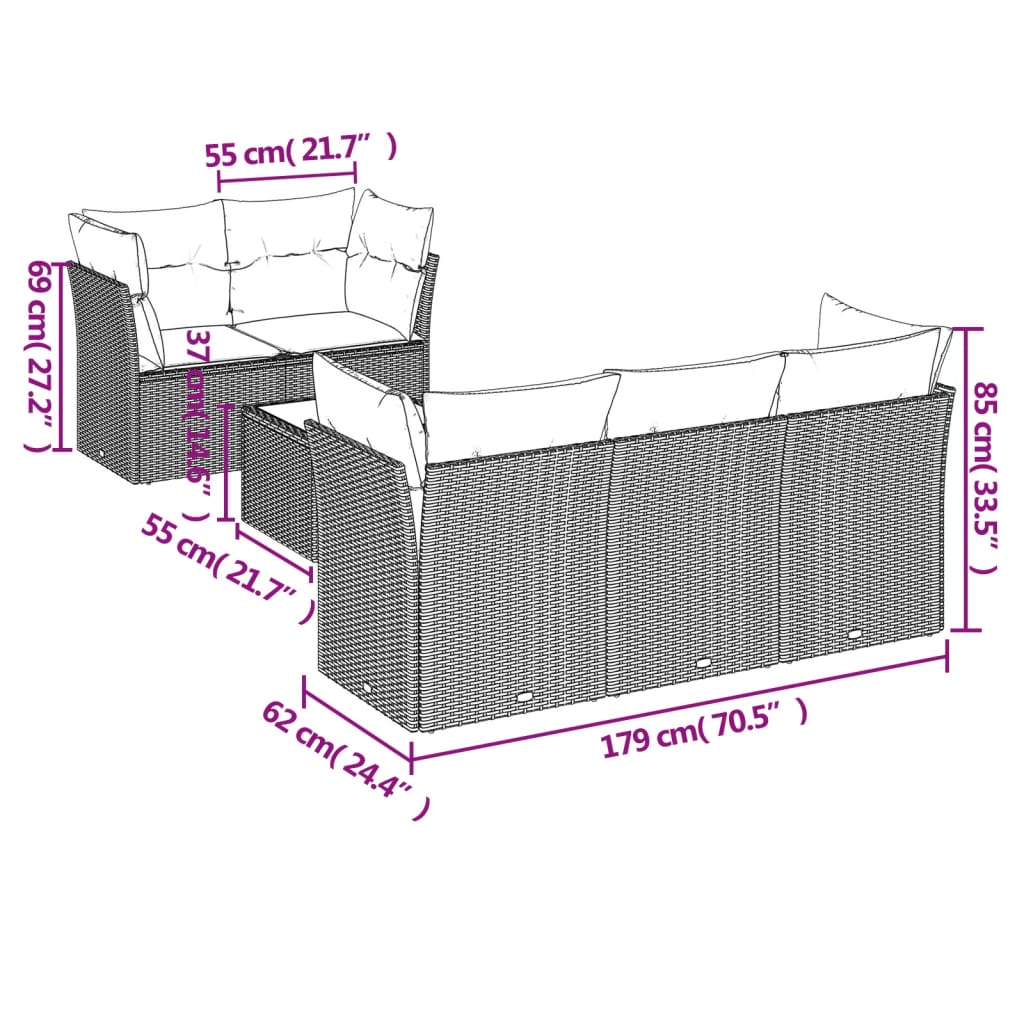 Set mobilier grădină cu perne, 6 piese, gri, poliratan GartenMobel Dekor