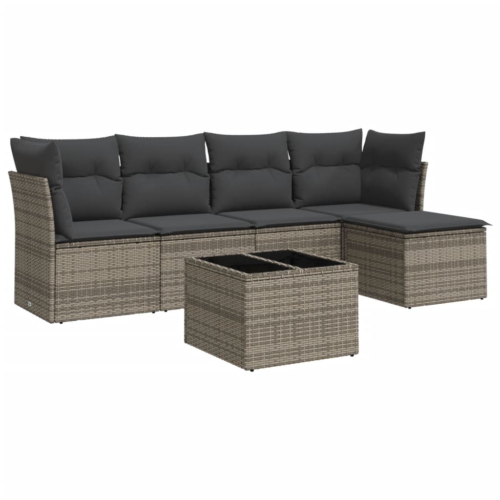 Set mobilier grădină cu perne, 6 piese, gri, poliratan GartenMobel Dekor