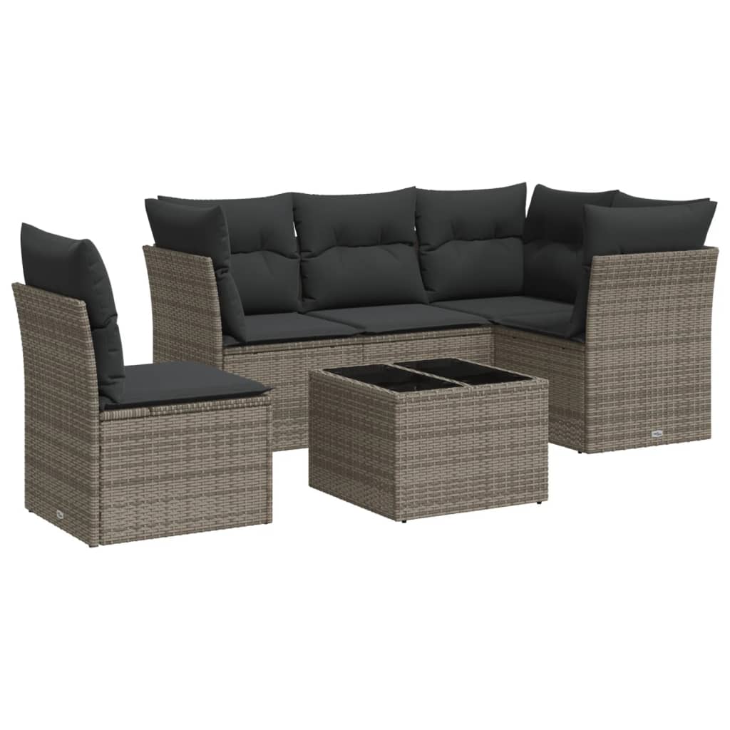 Set mobilier grădină cu perne, 6 piese, gri, poliratan GartenMobel Dekor