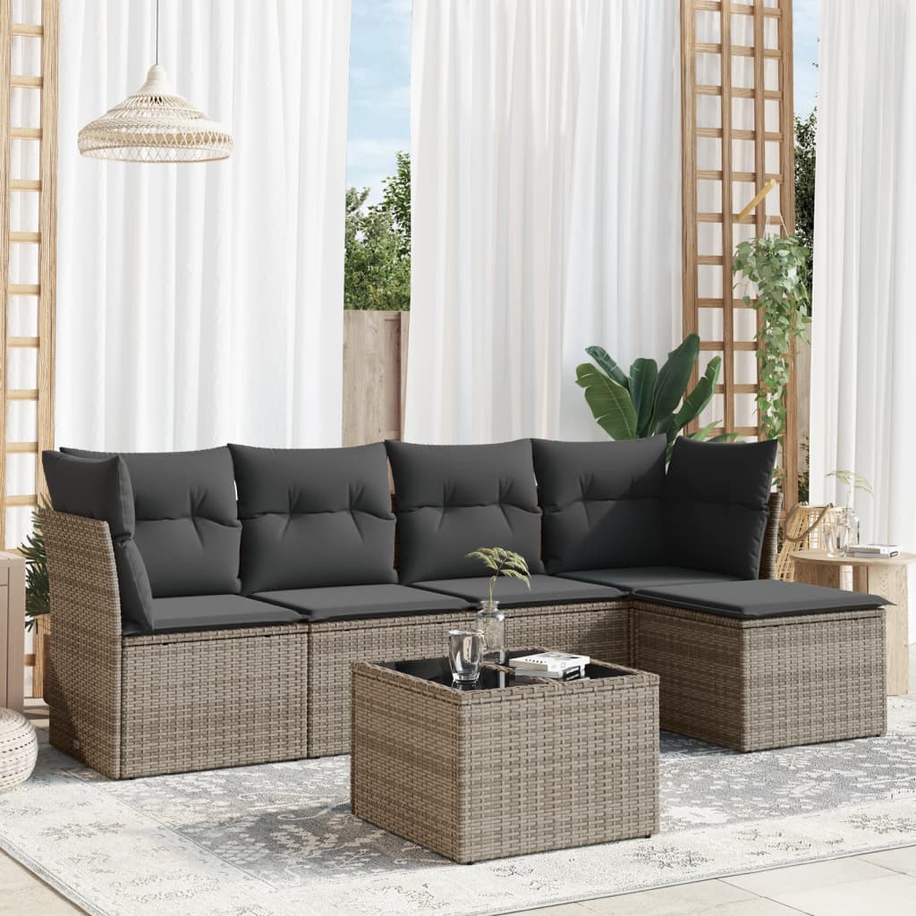 Set mobilier grădină cu perne, 6 piese, gri, poliratan GartenMobel Dekor