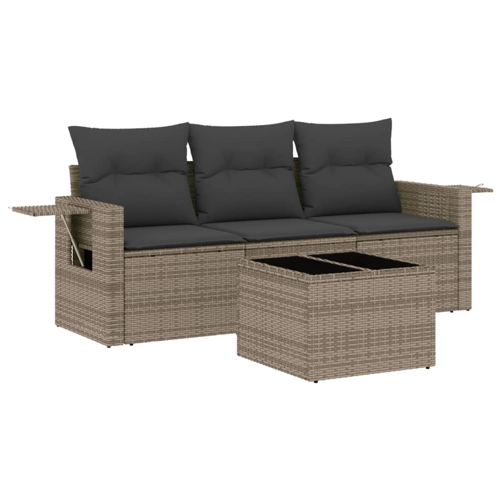 Set canapea de grădină cu perne, 4 piese, gri, poliratan GartenMobel Dekor