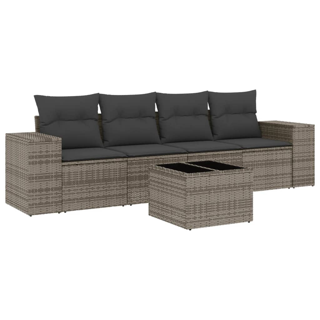 Set canapea de grădină cu perne, 5 piese, gri, poliratan GartenMobel Dekor
