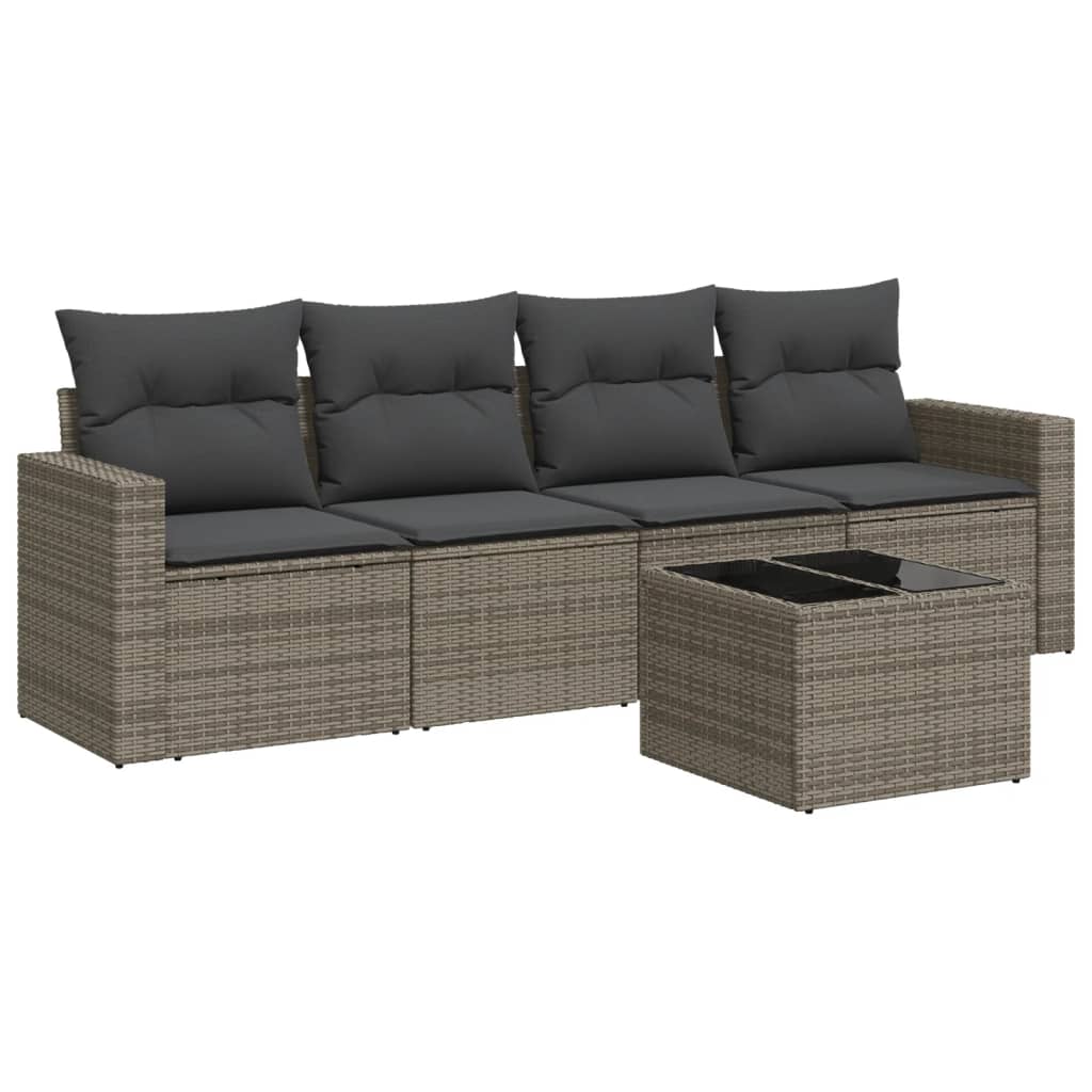 Set canapea de grădină cu perne, 5 piese, gri, poliratan GartenMobel Dekor