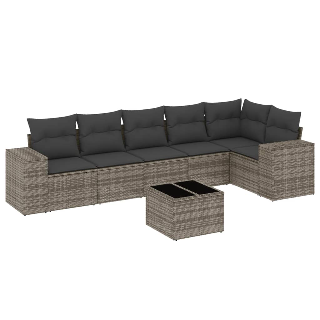 Set canapele de grădină, 7 piese, cu perne, gri, poliratan GartenMobel Dekor