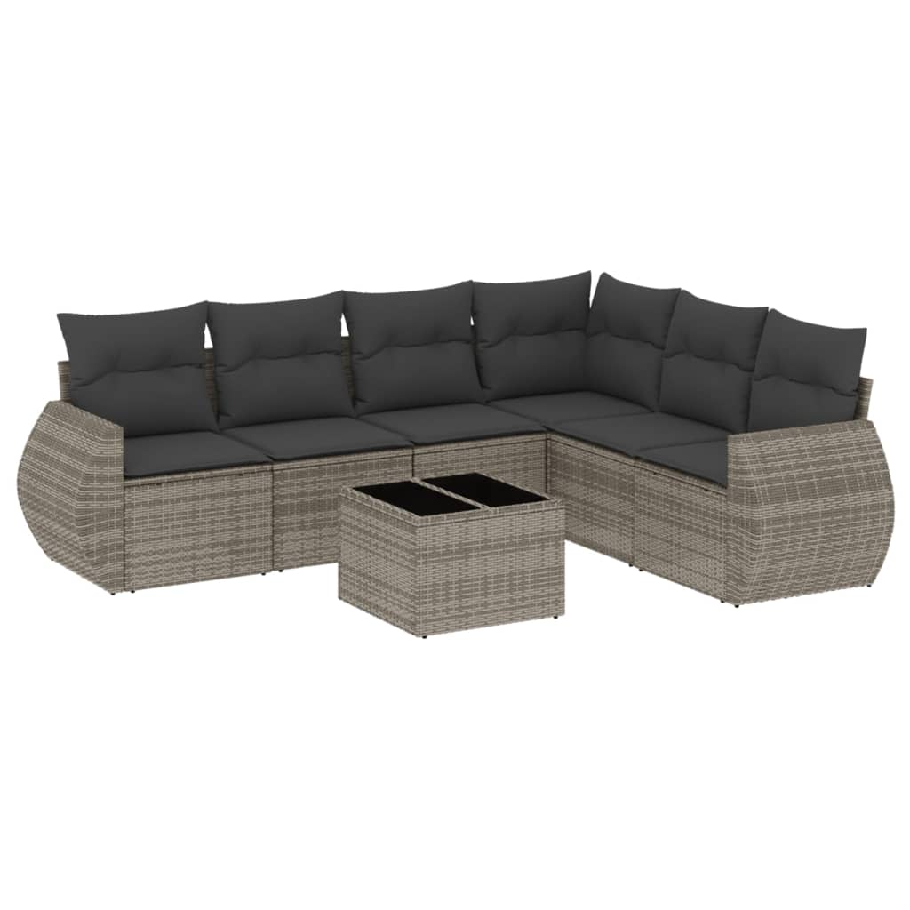 Set canapele de grădină, 7 piese, cu perne, gri, poliratan GartenMobel Dekor