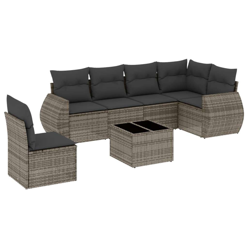 Set canapele de grădină, 7 piese, cu perne, gri, poliratan GartenMobel Dekor