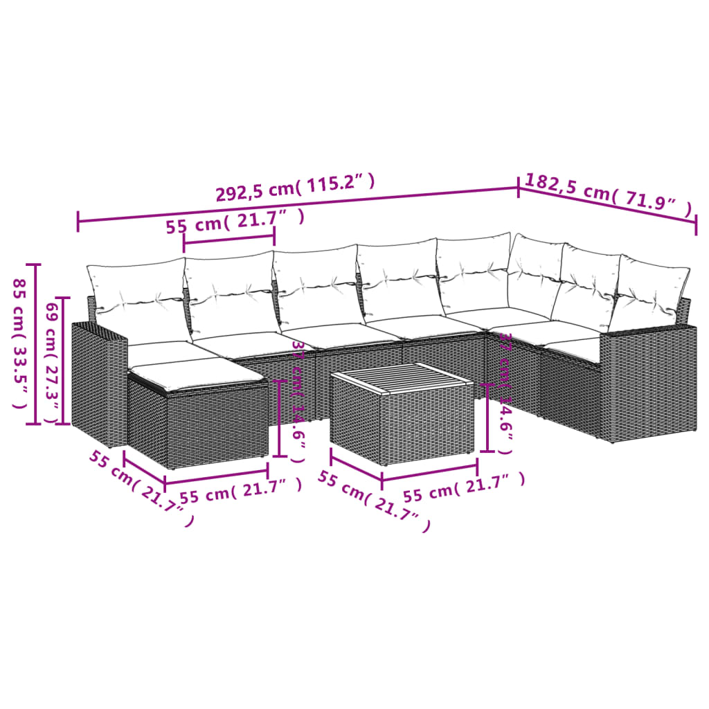 Set canapele de grădină, 9 piese, cu perne, bej, poliratan GartenMobel Dekor