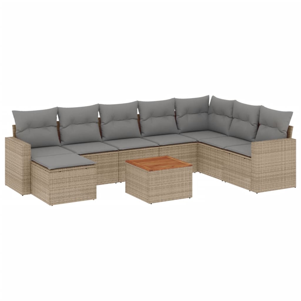 Set canapele de grădină, 9 piese, cu perne, bej, poliratan GartenMobel Dekor