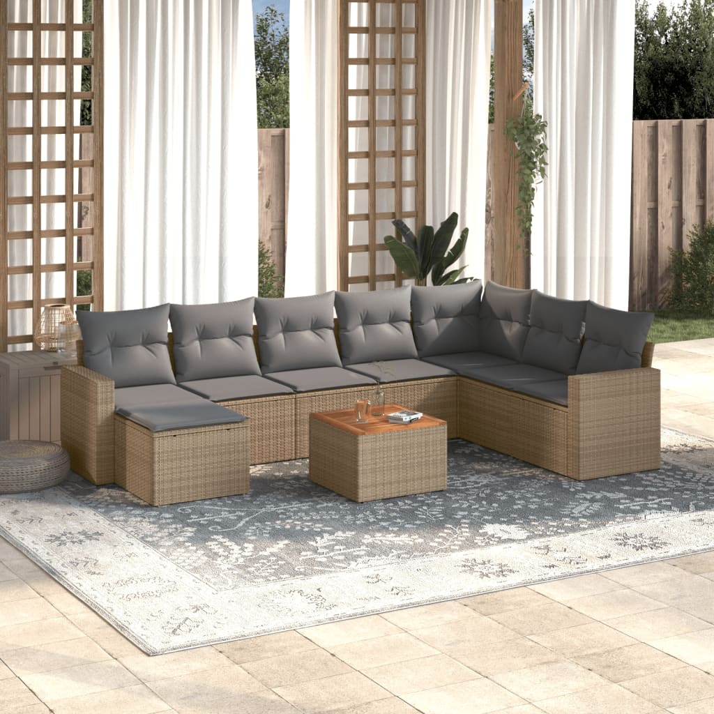 Set canapele de grădină, 9 piese, cu perne, bej, poliratan GartenMobel Dekor