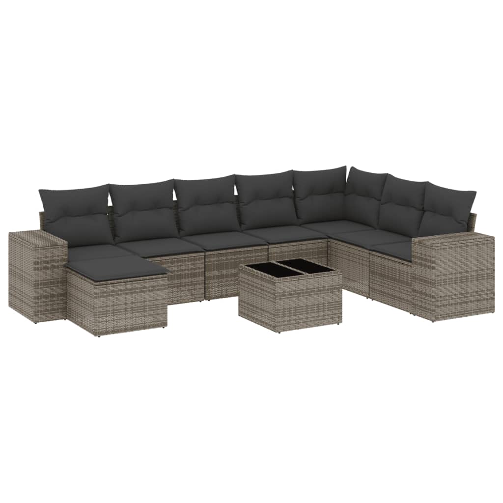 Set canapele de grădină, 9 piese, cu perne, gri, poliratan GartenMobel Dekor