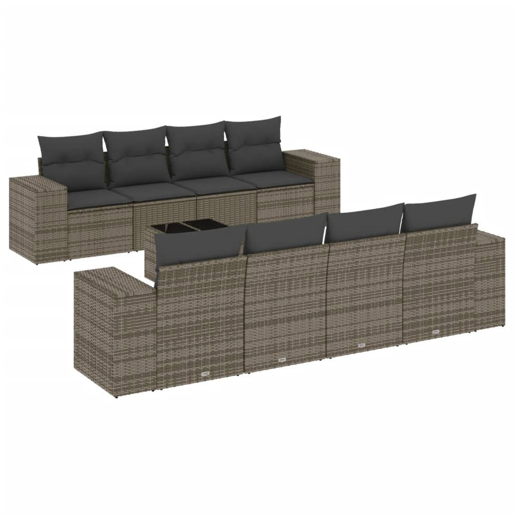 Set canapele de grădină, 9 piese, cu perne, gri, poliratan GartenMobel Dekor