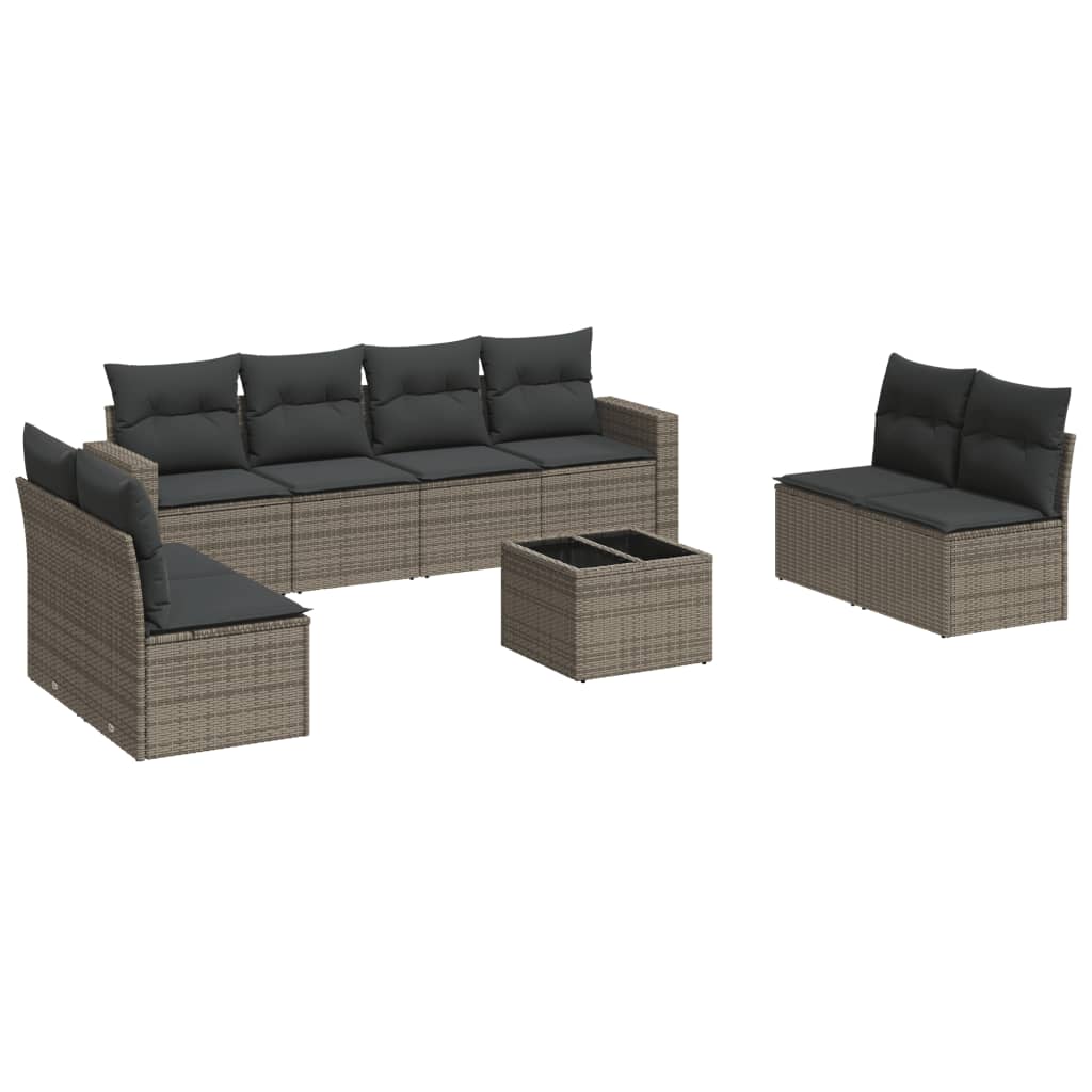 Set canapele de grădină, 9 piese, cu perne, gri, poliratan GartenMobel Dekor