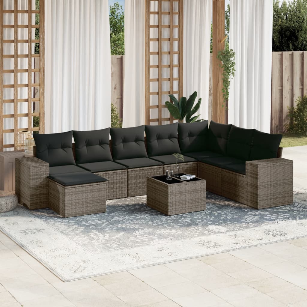 Set canapele de grădină, 9 piese, cu perne, gri, poliratan GartenMobel Dekor