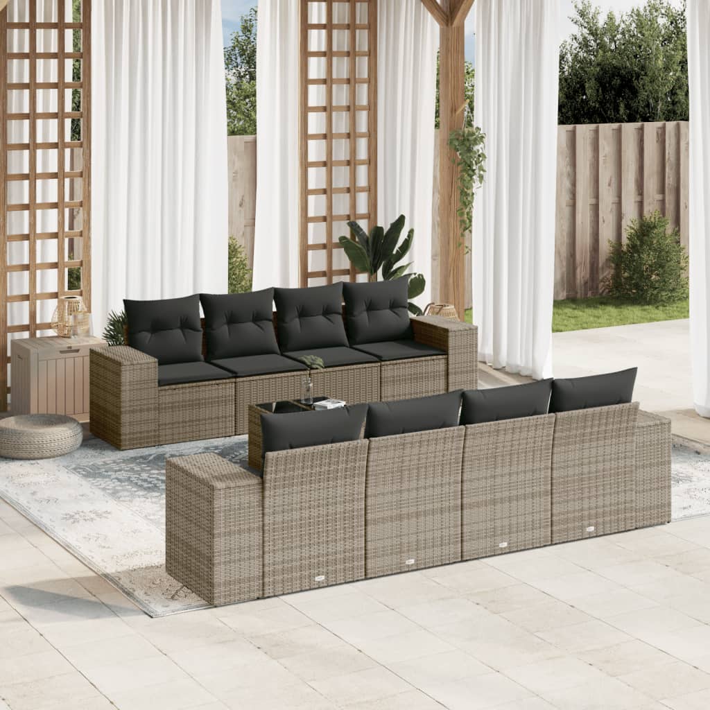 Set canapele de grădină, 9 piese, cu perne, gri, poliratan GartenMobel Dekor
