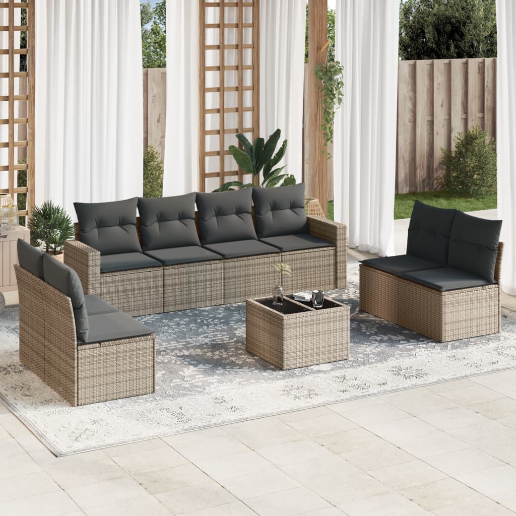 Set canapele de grădină, 9 piese, cu perne, gri, poliratan GartenMobel Dekor
